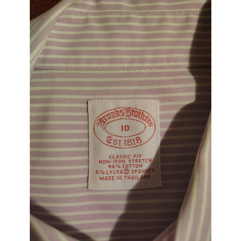 Brooks Brothers Dress Shirt Womens 10 Pink White Stripe Long Sleeve Button Up - Picture 2 of 3